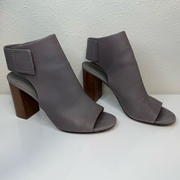 Vince Faye Gray Leather Open Toe Cutout Slingback Block Heel Booties 7.5 - Picture 6 of 9